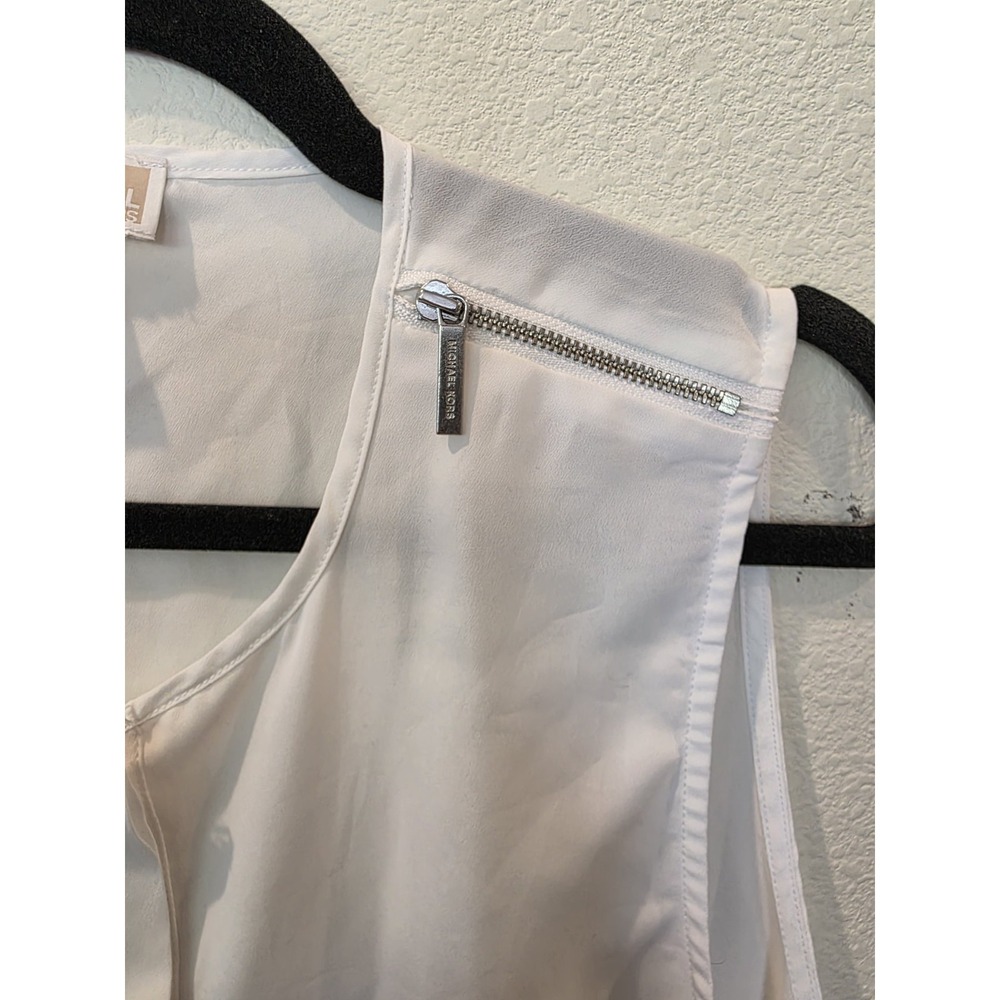 Michael Kors White Sleeveless Blouse Silver Zipper Sz L Minimalist Luxury Chic - Picture 4 of 6